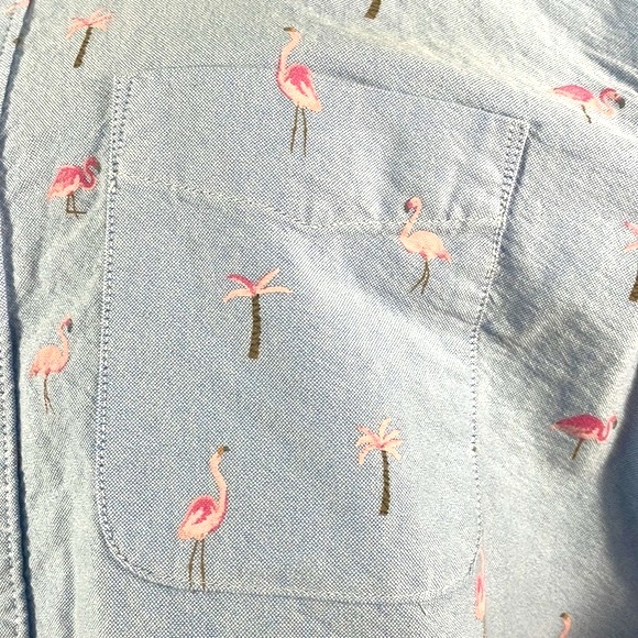 Men’s American Eagle button down shirt, XL, blue, pink, flamingo, palm trees - Picture 4 of 6